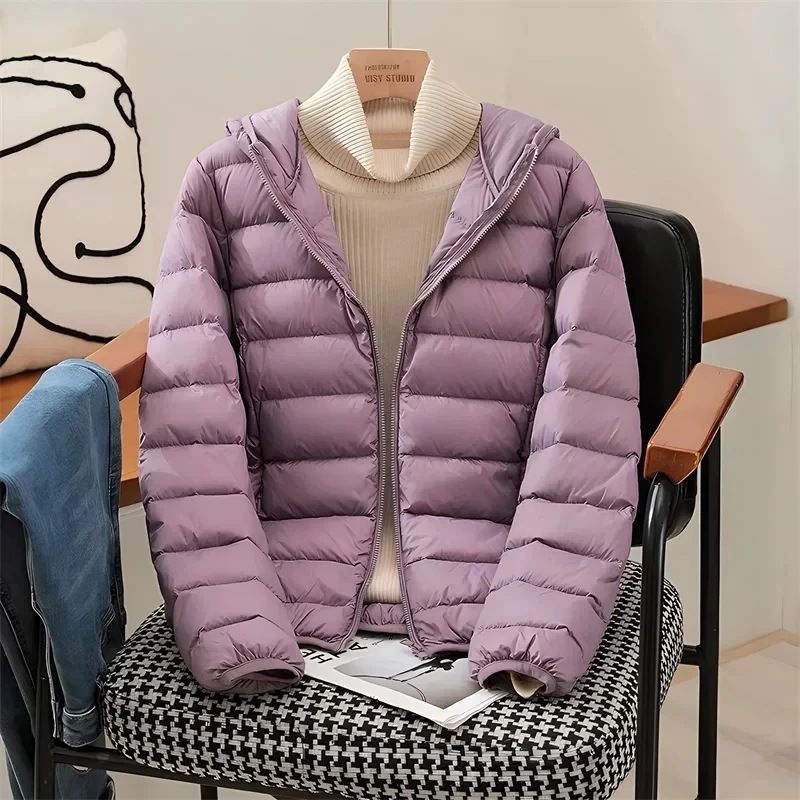 Jaqueta dobrável ultraleve feminina estilo coreano casaco fino pato branco para baixo jaqueta leve feminina outono e inverno