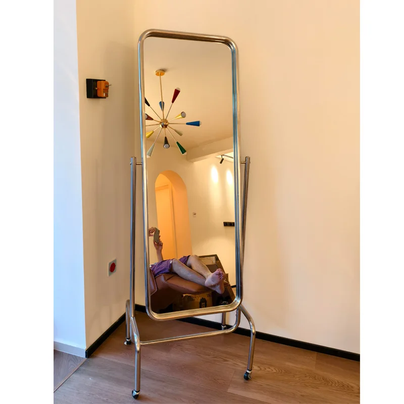 Ultra white glossy full body fitting mirror Clothing store movable full body fitting mirror floor to ceiling posing mirror