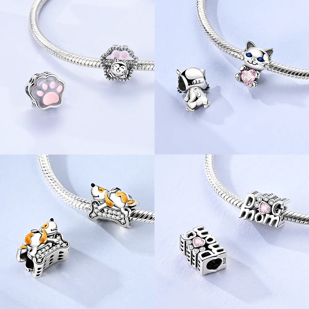 رائعة 925 الفضة الحيوان سحر الوردي الحب الزركون القط البومة الألماني الخرز صالح الأصلي سوار DIY بها بنفسك النساء خاتم هدايا مجوهرات أنيقة #2