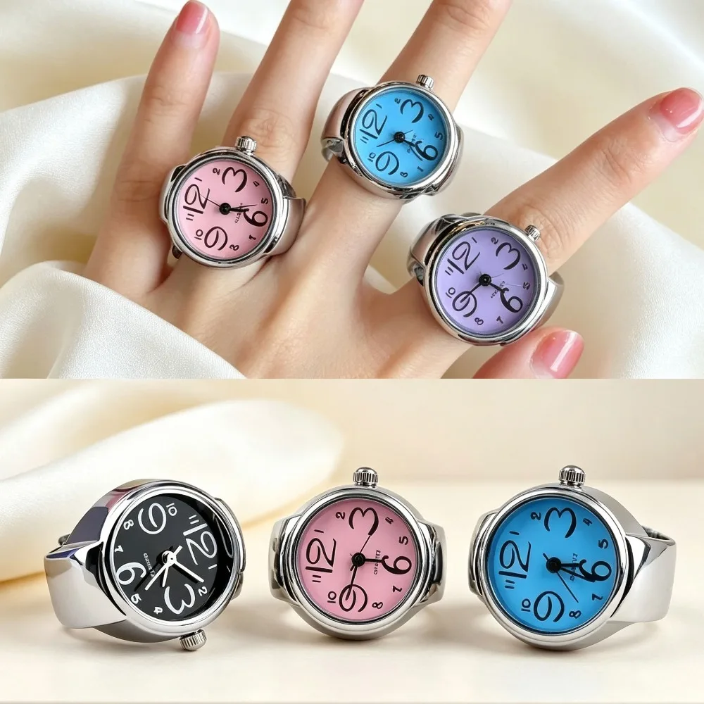 Creative Ring Watch Circular Dial Alloy Case Finger Watch for Men Women Couple, Hot Sale Mini Round Wrist Ring Watch Gift