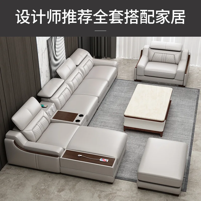 Leather sofa small apartment simple modern living room furniture corner combination double new directly