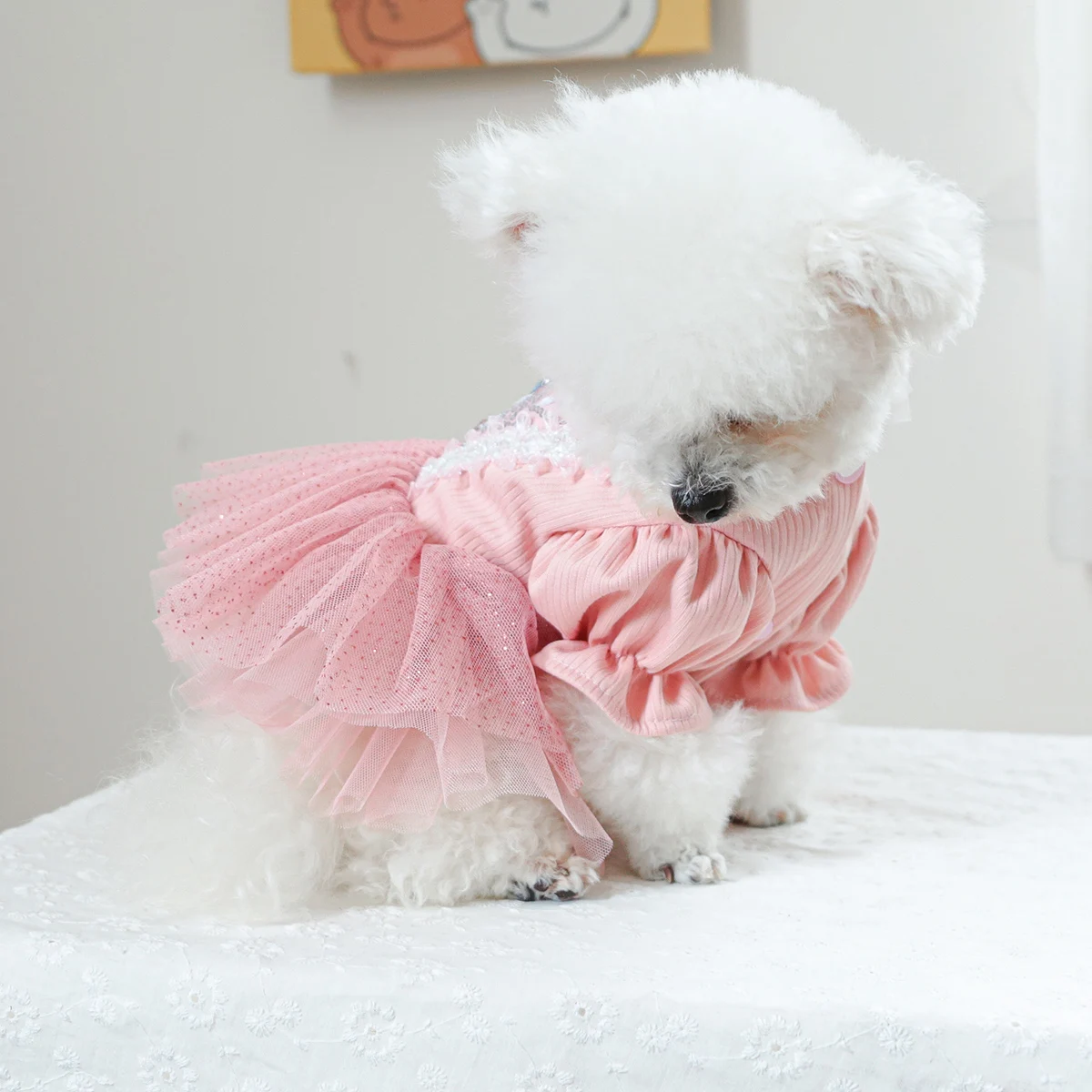 1PC Pet Clothing Spring and Autumn Pink Love Dress Wedding Princess Dress Suitable for Small and Medium sized Dogs