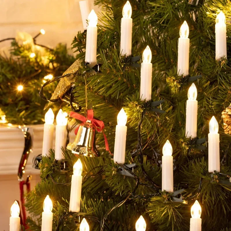 Flameless Taper Christmas Candle String Light with Clips 10/20 LED for Home Party Xmas Tree Ornaments Holiday Decorations