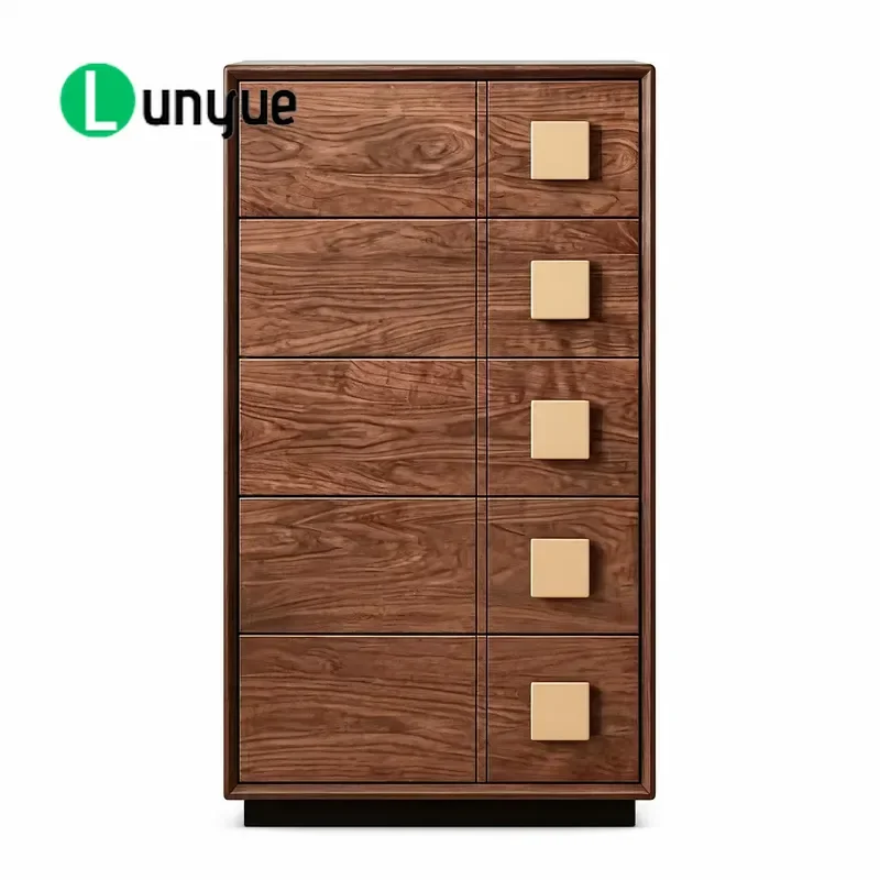 Modern Black Walnut 5-Drawer Chest Square Handles Bedroom Living Room Storage Furniture Sturdy Wood Dresser Home Decor