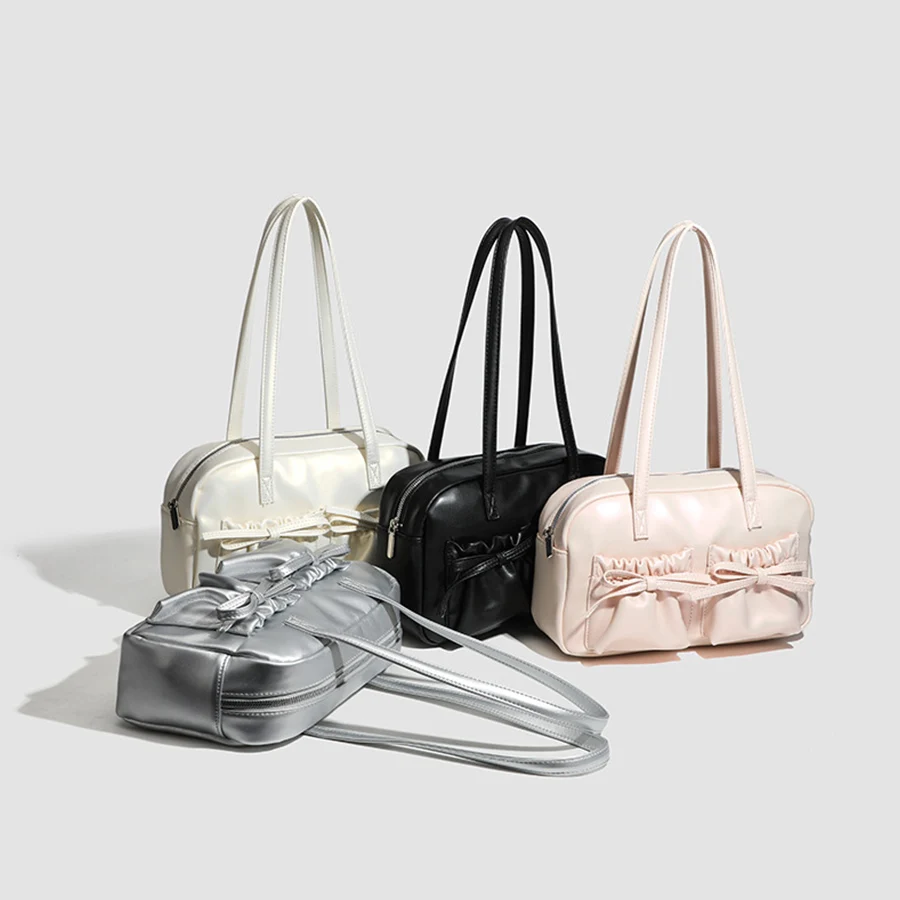 

Fashion Underarm Bow Bag for Women 2026 Korean Edition New Simple Leisure Pillow Bag Trendy Versatile Pu Leather Shoulder Bags