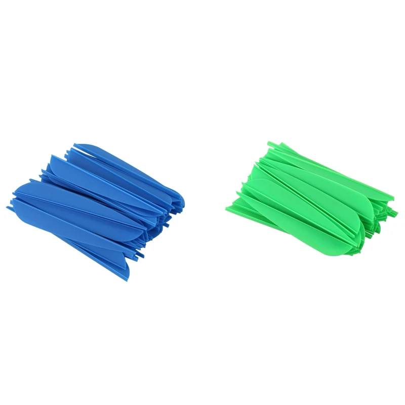 Arrows Vanes 4 Inch Plastic Feather Fletching For DIY Archery Arrows 100 Pack(Blue&Green)