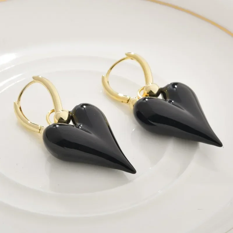 Women's Enamel Heart Dangle Earrings, Gift-Ready