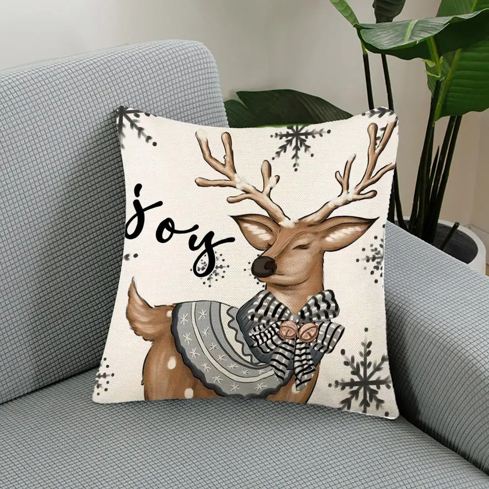 Christmas Cushion Cover Snowflake Elk Pattern Xmas Throw Cover Durable Polyester Square Pillow Cover Home Decoration