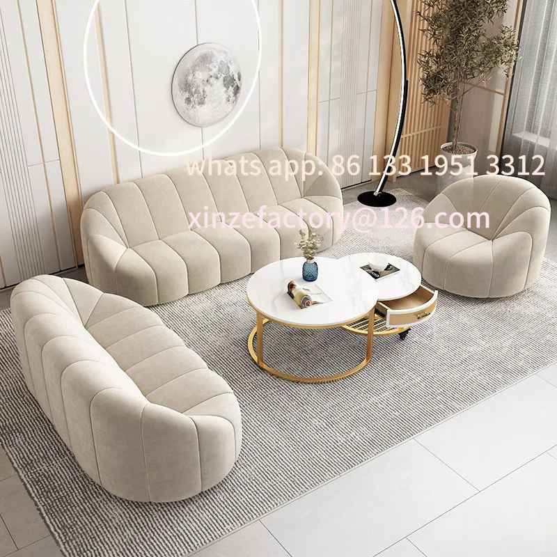 

Customizable Nordic fashion simple fabric sofa coffee table combination small apartment home leisure sofa reception sofa