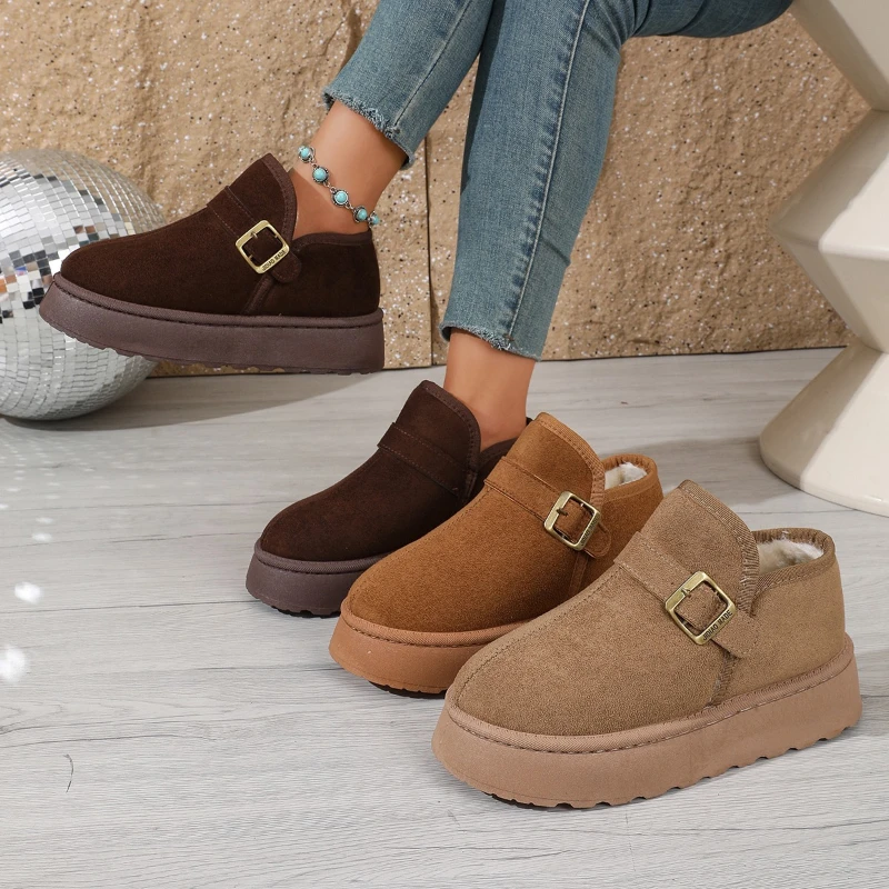 Women's Winter Boots Luxurious Buckle Design Comfortable and Warm Round Toe Casual Boots Slip Resistant Thick Soled Snow Boots