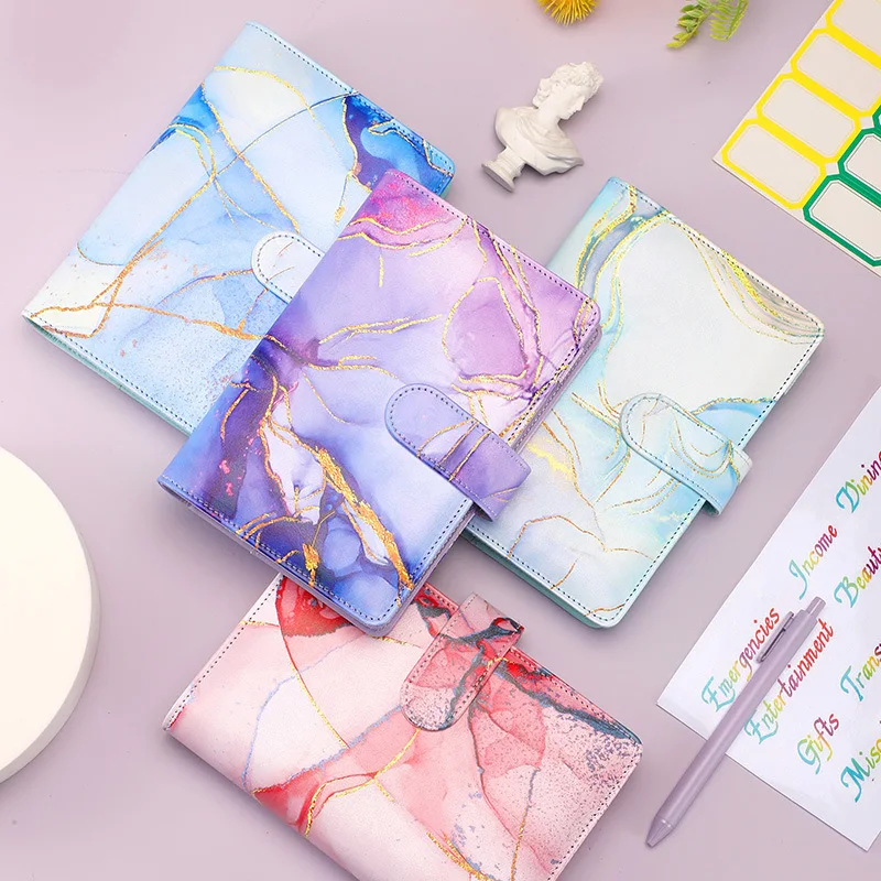 Macaroon Colored Marble Color A6\\ PU Leather DIY Binder Notebook Cover Diary Agenda Planner Paper Cover School Stationery