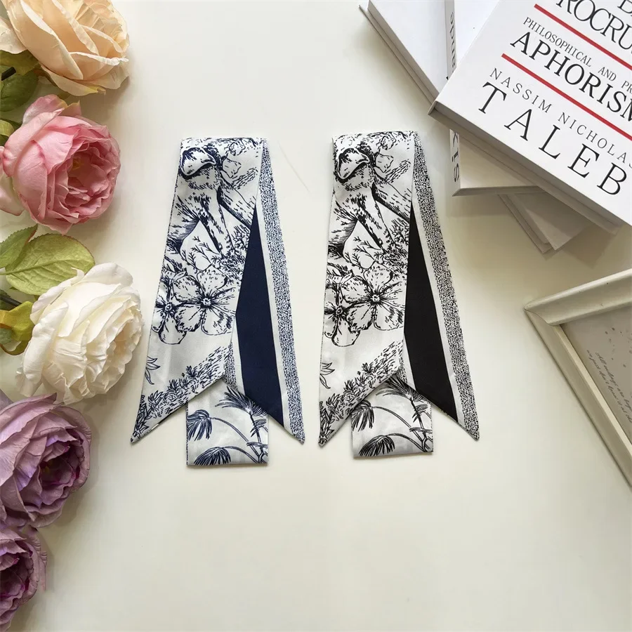 النمط الفرنسي وشاح حريري طويل المرأة مقبض حقيبة التعادل قميص طوق القوس هيرباند إكسسوار أنيق وشاح عصري متعدد الاستخدامات