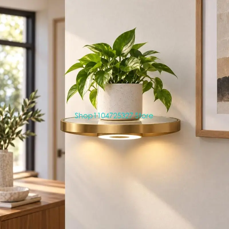 D8KF Floating Plant Display Stand with Integrated LED Lighting and ABS Construction for Presenting a Small Potted Plant