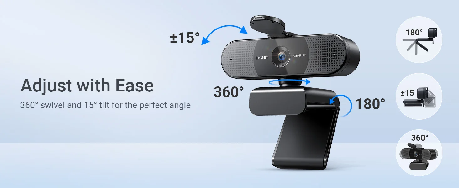 Webcam 1080P 60FPS Autofokus HD Mini-Webkamera für Laptop/Computer EMEET USB-Webkamera mit zwei Mikrofonen für Youtube/Zoom-Videoanrufe – Detail 5