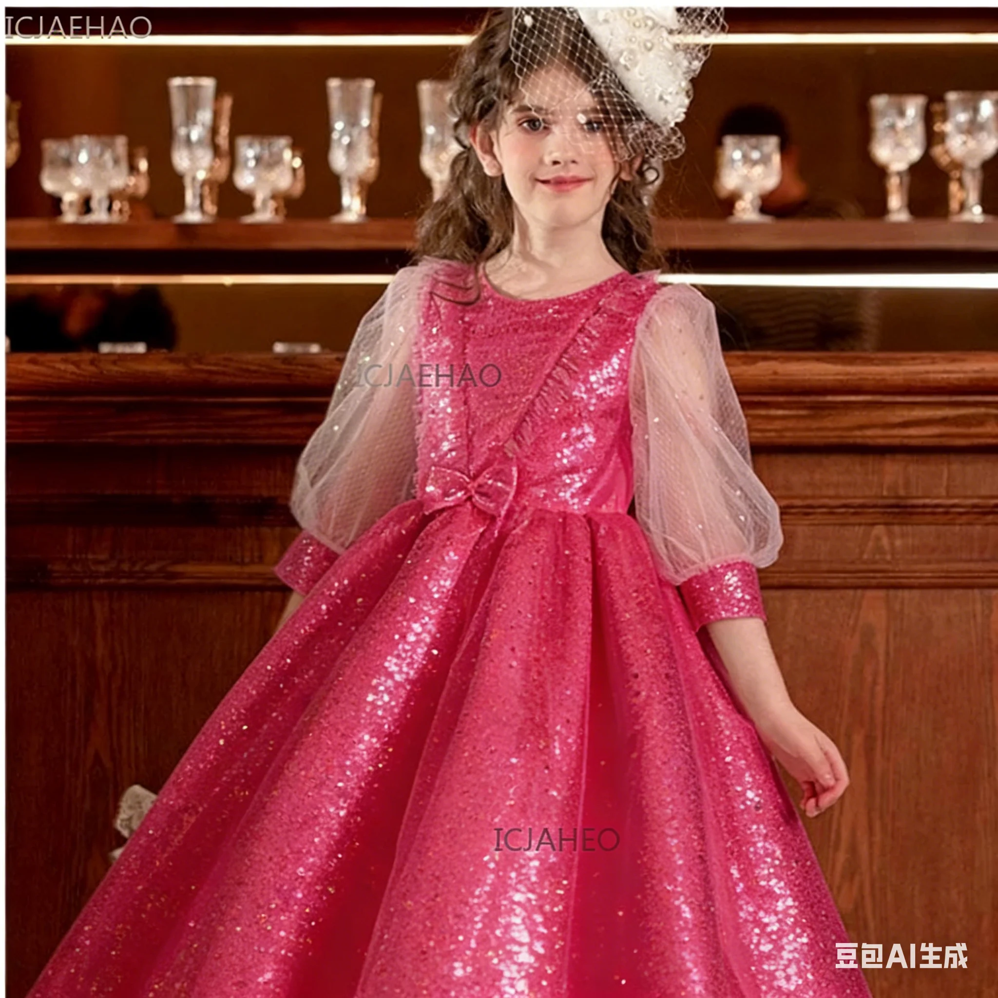 

White French New Kids Gown Piano Children Girls Formal Party Celebration Evening Costume Performance Dress Baby First Birthday