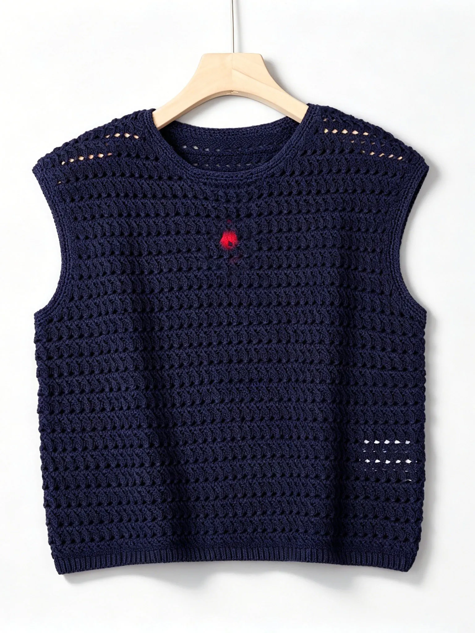 Women's Summer Sleeveless Knitted Sweater Hollow out Short Sleeve Overhead Top Simple Style  Color Fashion Trend
