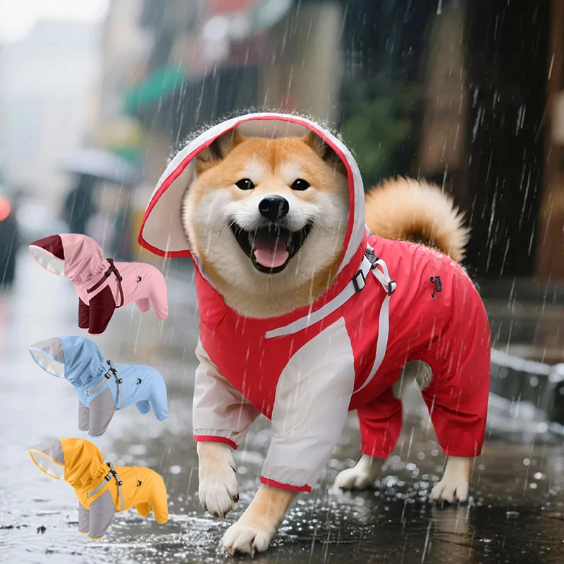 

Windproof Waterproof Dog Raincoat with Detachable Hood Adjustable Breathable Rain Jacket for Small Medium Large Dogs Pet Apparel
