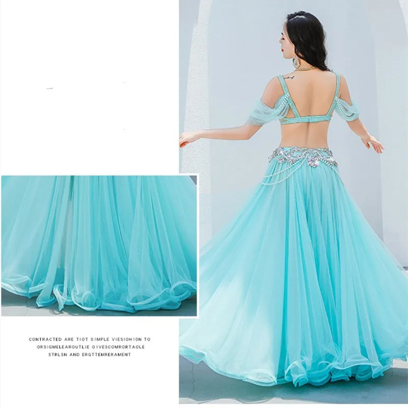 Belly Dance 2023 Luxury Competition Outfit Embroidery Beaded Bra Shine Swing Skirt Popsong Bollywood Arabic Costume Caderines