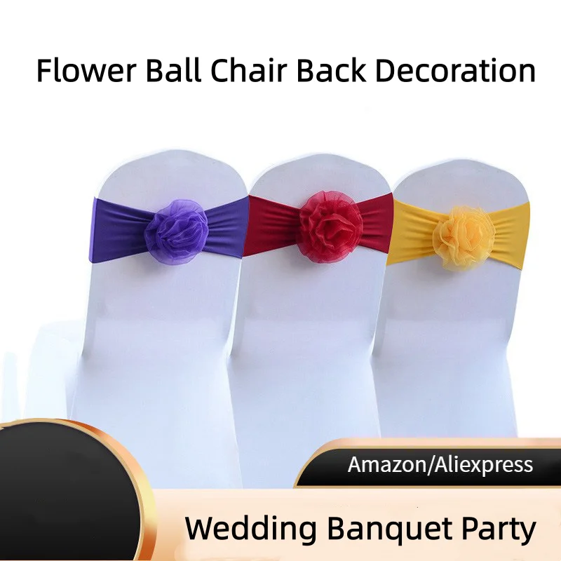 Wedding Chair Decoration Elegant Spandex Chair Cover Band Elastic Chair Bow Tie  For Restaurant Event