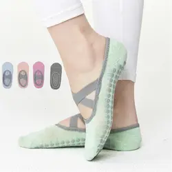 1 Pair Women Yoga Socks Silicone Sole Anti Slip Pilates Socks Sticky Bottom Workout Grip Socks with Ballet Cross