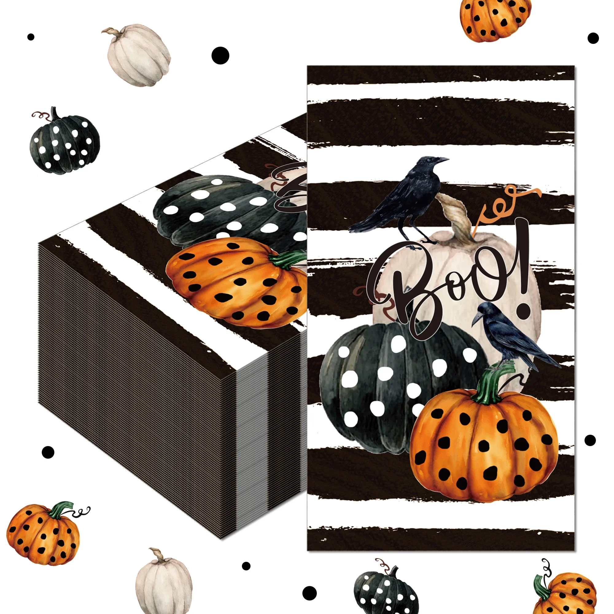 20/40/60pcs Halloween Disposable Paper Napkins, Skeleton Pumpkin Plaid Printed Napkins for Halloween Party Table Decorations