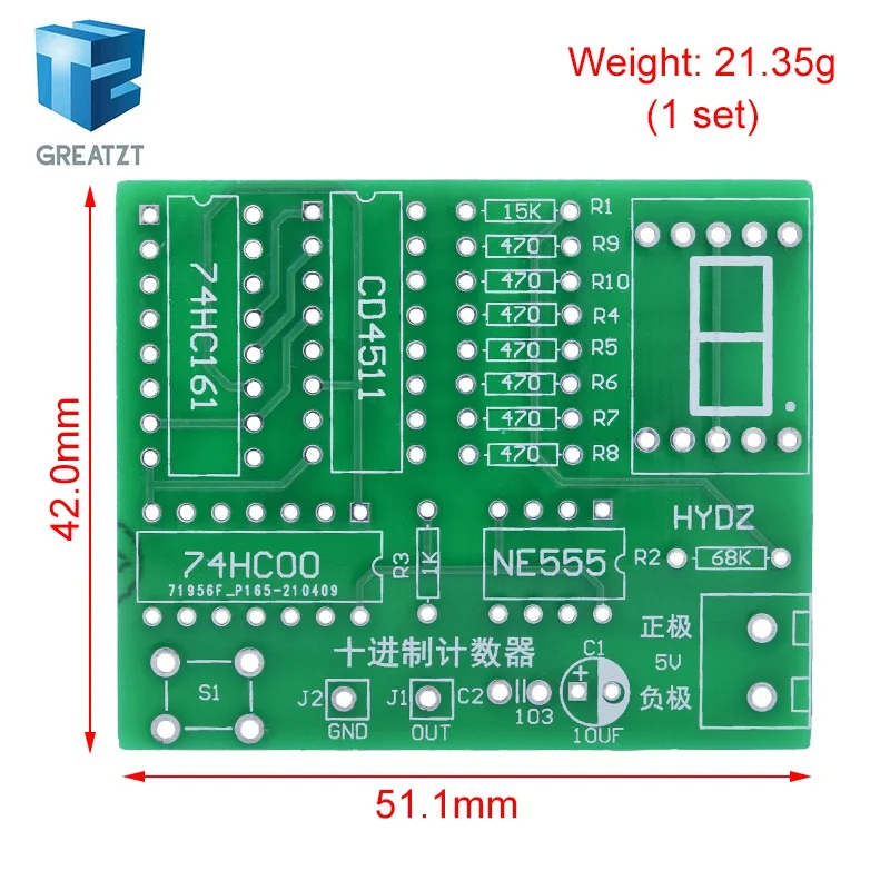 GREATZT DIY Kit Two Digit Decimal Counter CD4518 Kit Two 2 Bit Bigit Training Counter Parts 5V Electronic Project Teaching Suit