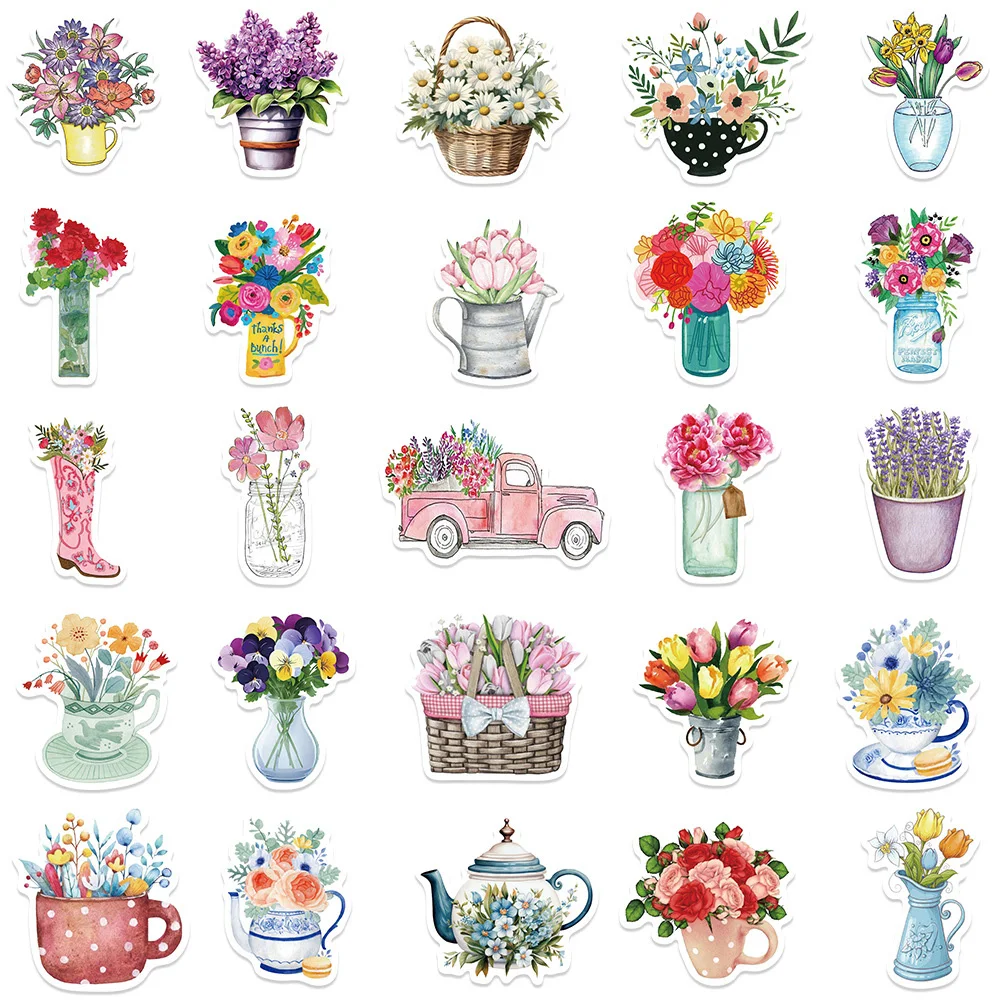 10/30/50pcs Cute Flowers Cartoon Aesthetic Stickers Decoration Graffiti Waterproof DIY Scrapbook Phone Case Luggage Decals Gift