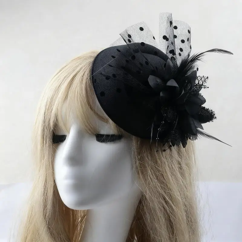 Black Pearl Flower Hair Clip Hat Artificial Mesh Pillbox For Women Elegant Formal Hat Jewelry Accessories - Image 2