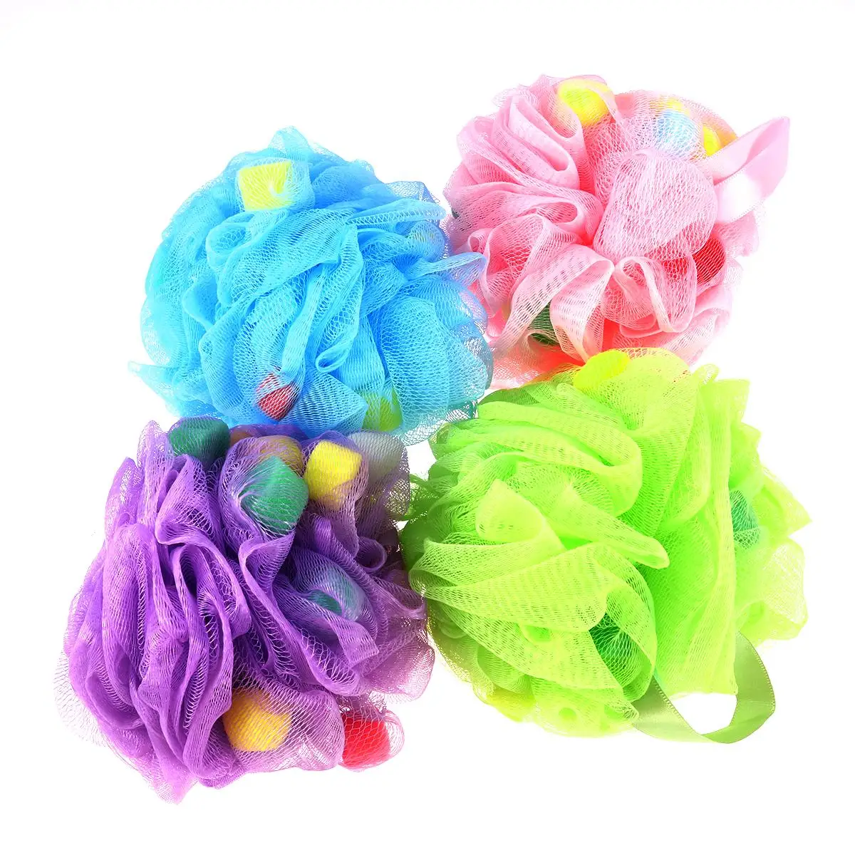 

4pcs Bathing Balls Sponge Fabric Mesh Lightweight Durable Colorful Hanging String Wall Home Adult Shower Bubbles Bath Salt