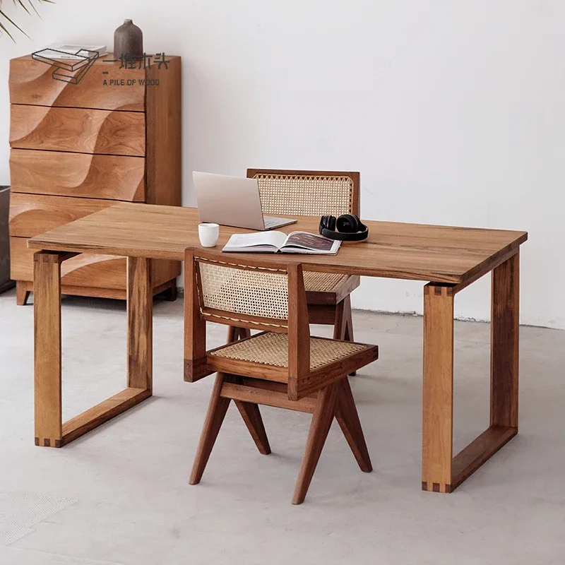 Cream Style Solid Wood Dining Table Compact Size with Storage 2026 New Design Open Shelves Multi Tier for Work Space