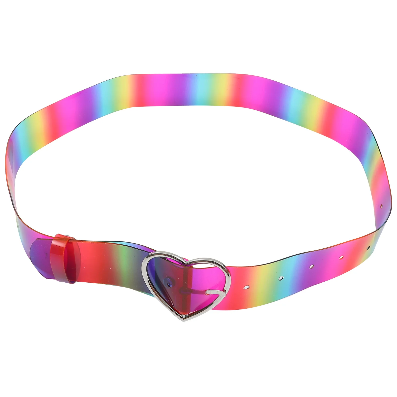

1Pcs Rainbow PVC Women Waist Belt Heart Buckle Fashion Durable Adjustable Waistband for Daily Party Women PVC Belt