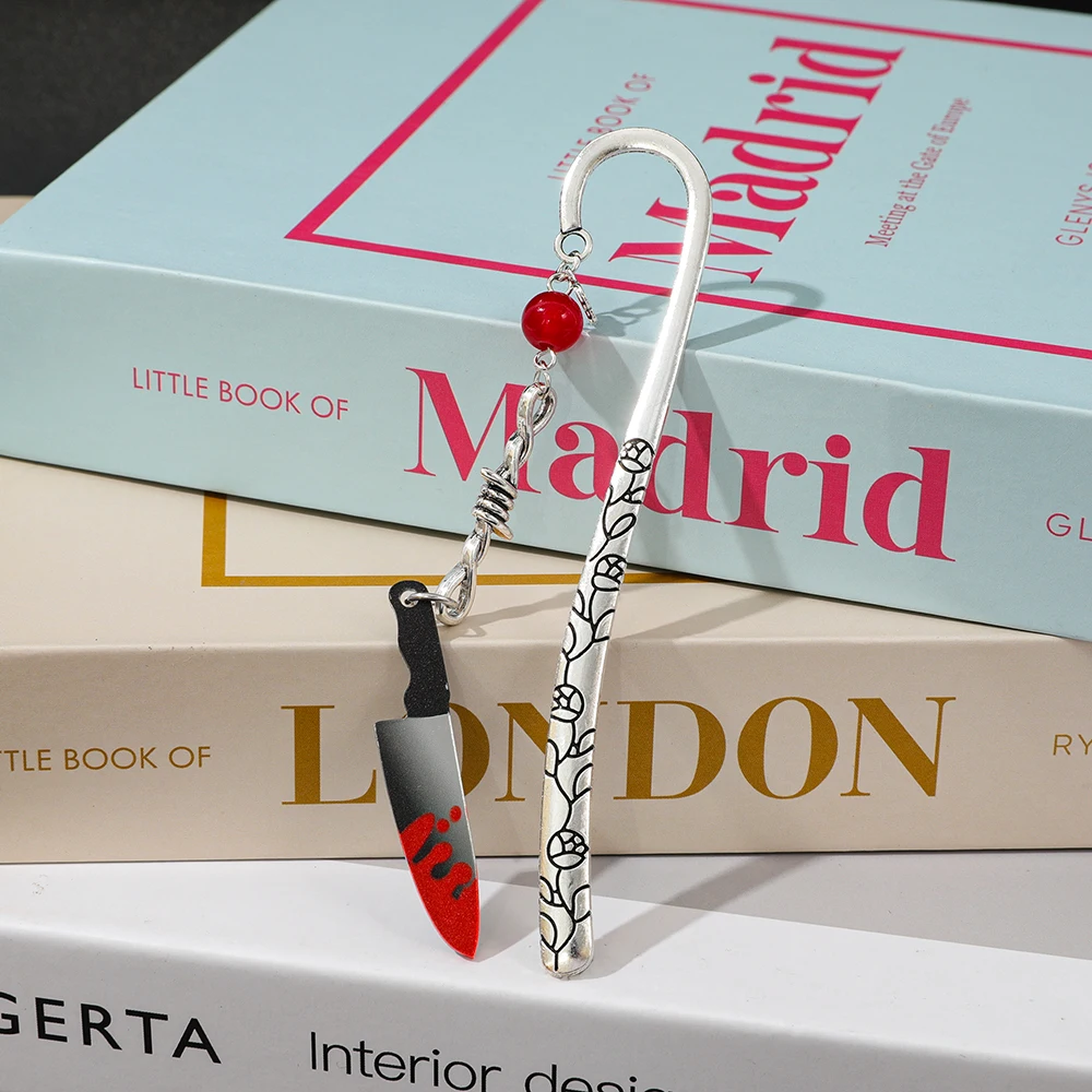 Horror Metal Bookmarks with Knife Charms Student School Supplies Halloween Gifts for Friends Teacher Office Stationery