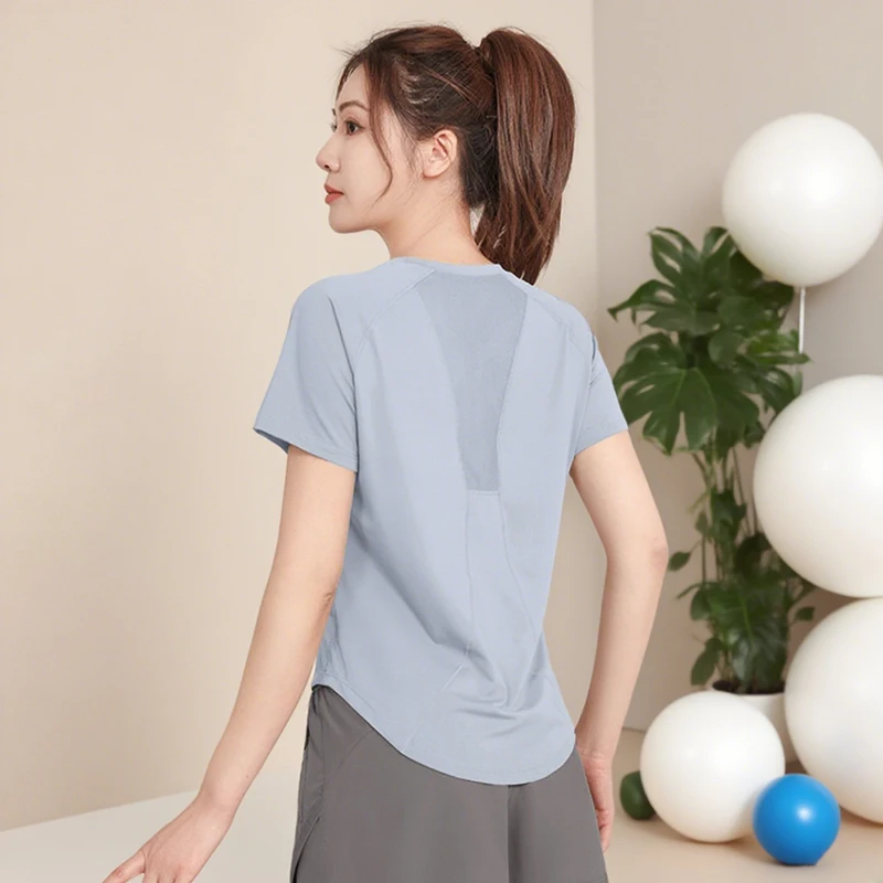 

Спортивный костюм для бега, женская летняя новая дышащая быстросохнущая одежда, одежда для фитнеса, высококачественная одежда для йоги с короткими рукавами