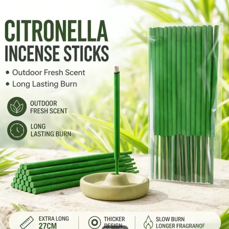 55 Thick Citronella Incense Sticks Burn 1-2.5 Hours Affected By Wind With Lemongrass Mint Rosemary Scent For Yard Garden Camping
