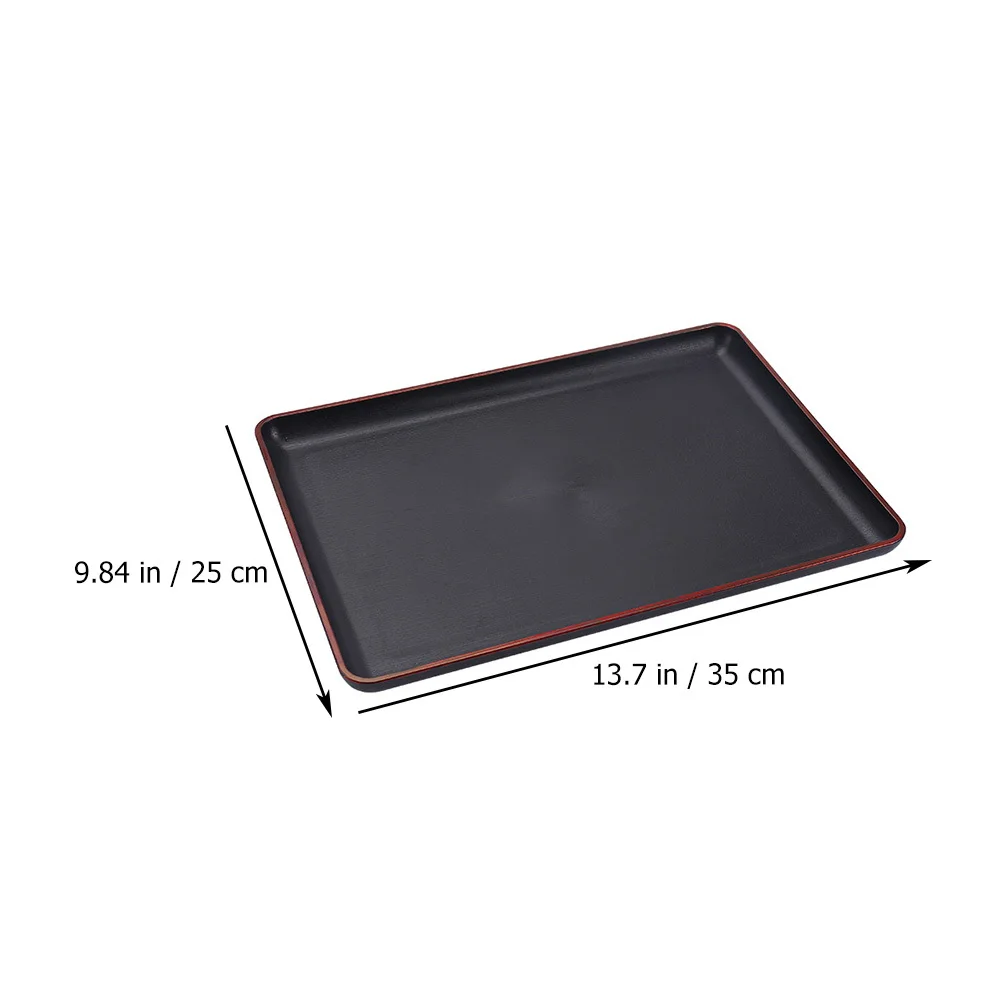 1Pcs Wood Grain Tray Black Rounded Edges Comfortable Handle Kitchen Fruit Tea Serving Storage Plate Household Organizer
