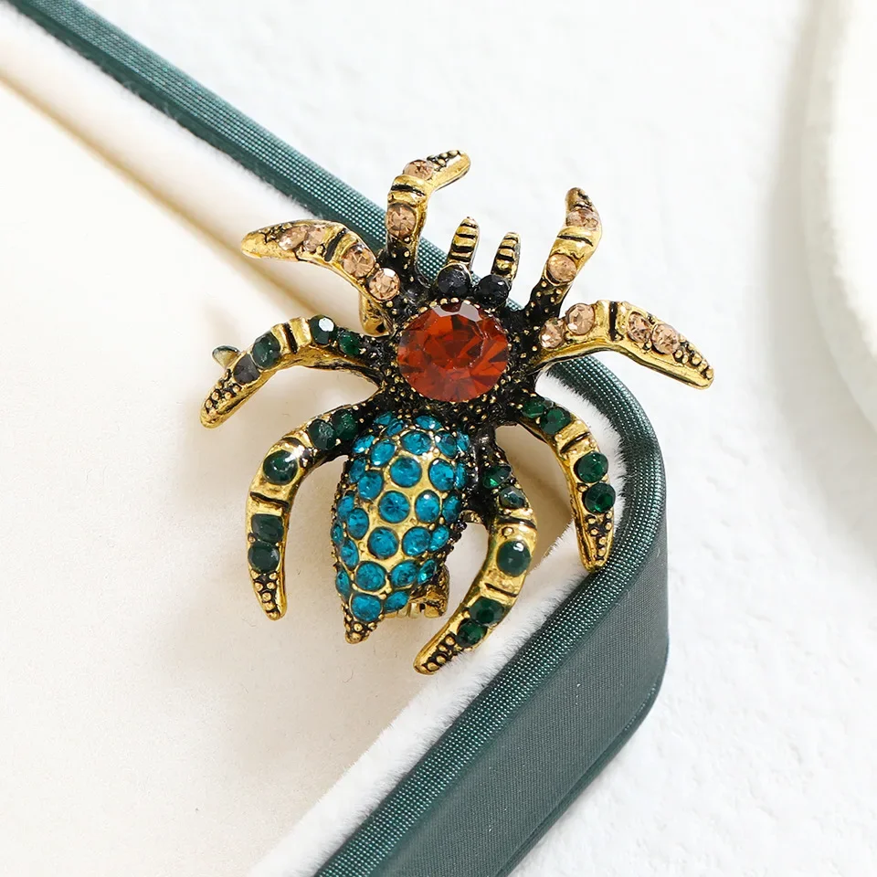 Vintage Colorful Crystal Spider Brooches for Women Men Retro Rhinestone Beauty Insects Party Casual Brooch Pin  Jewelry Gifits