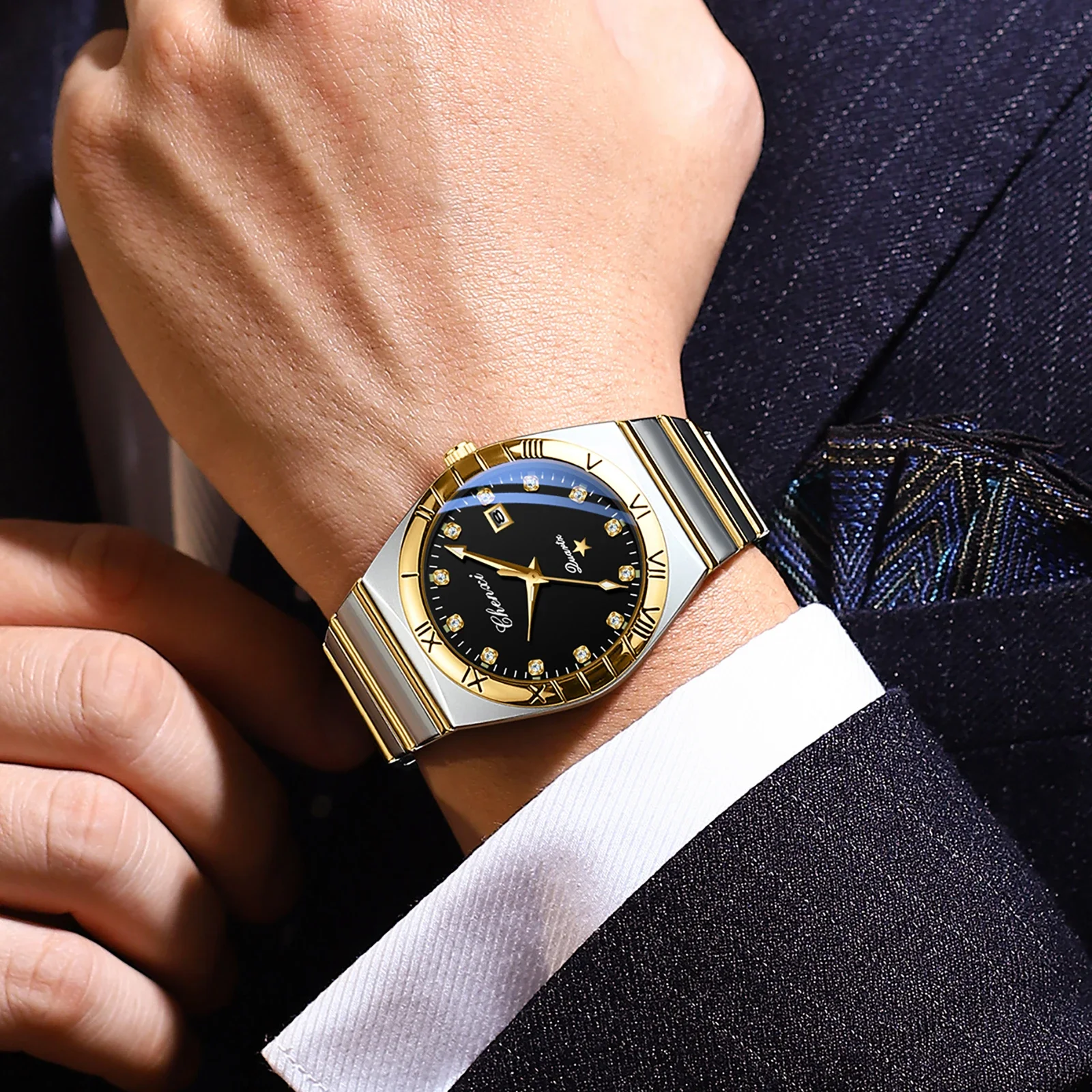 CHENXI Luxury Couple Watch Quartz Luminous Date Men and Women Watches Lovers Business Stainless Steel Waterproof Wristwatch