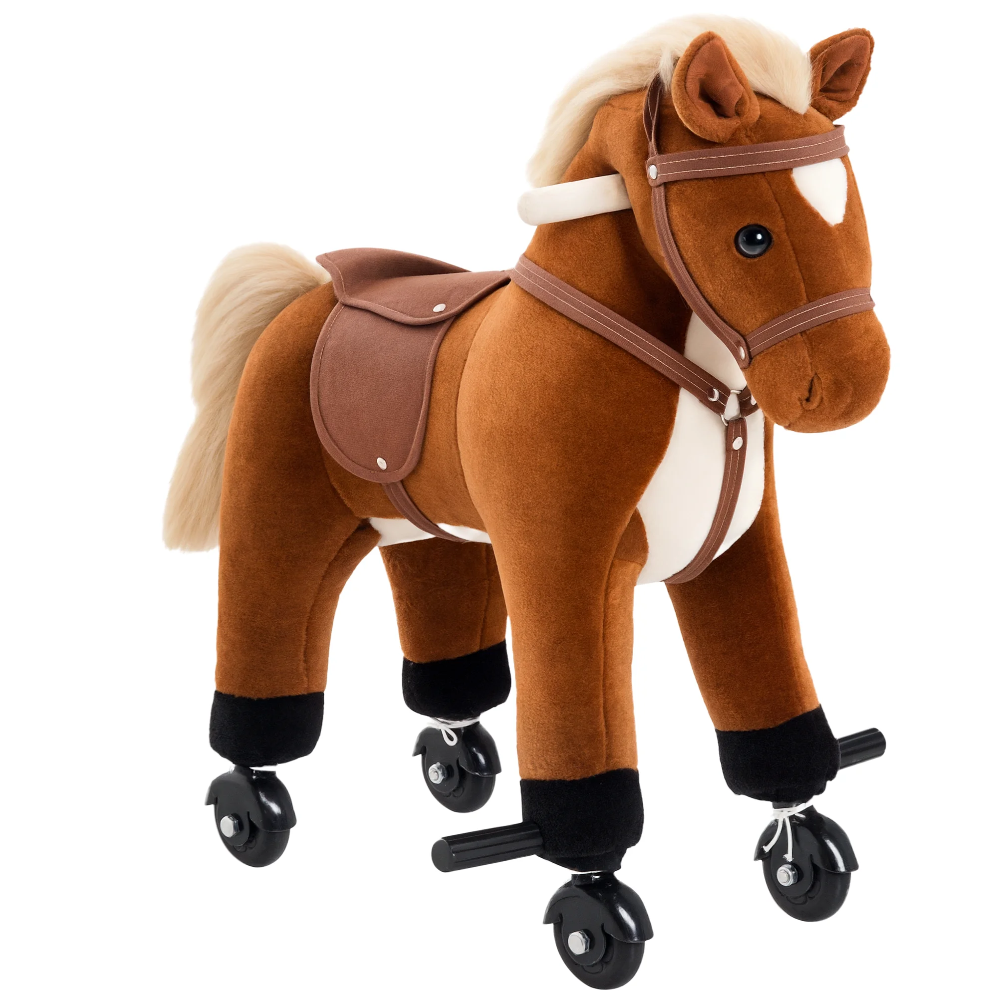 Homcom Paard voor baby's +2 jaar oud Paard met wielen Galopgeluiden Stokken en pedalen Draagvermogen 60 kg 55X23X60 cm Bruin