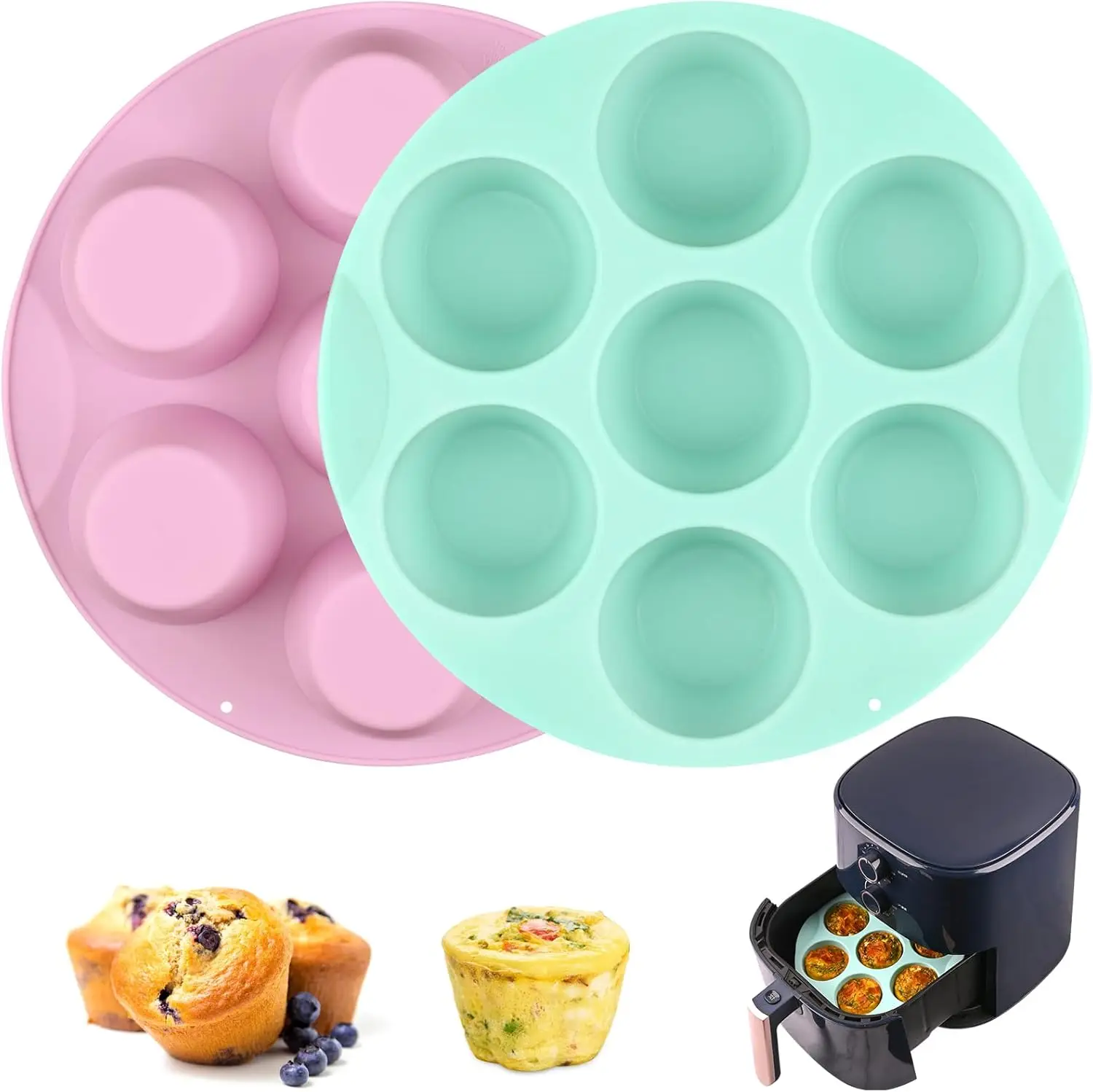 

2-Pack Silicone Egg Bite Molds for Air Fryer, Nonstick 7-Cup Pan for Baking Mini Muffins and Quiche