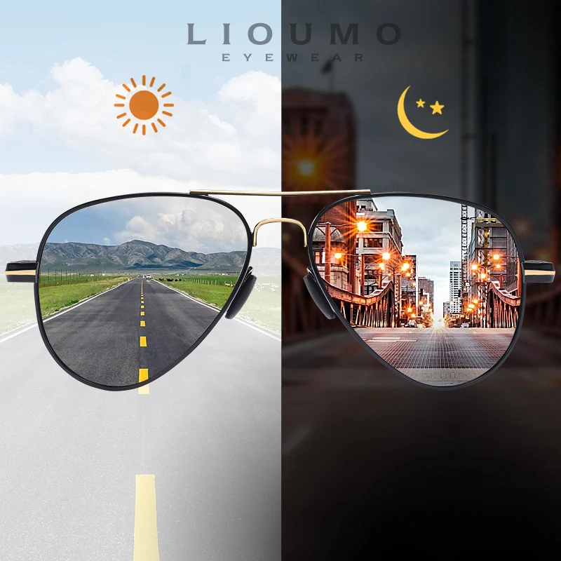 

LIOUMO Fashion Pilot Sunglasses Men Polarized Photochromic Glasses Women Aviation Design UV400 Driving Goggles zonnebril heren