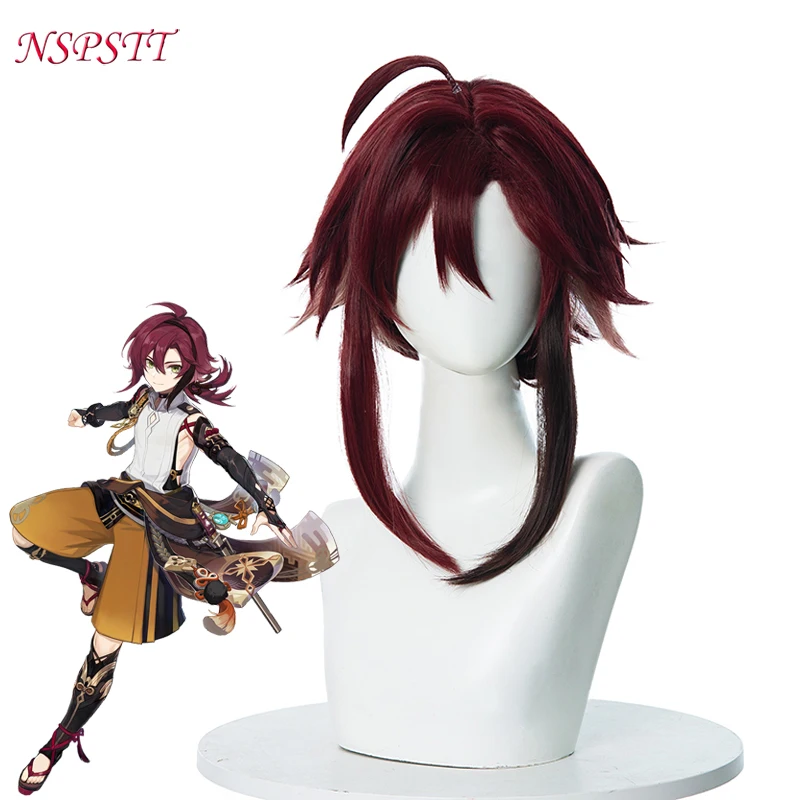 

ROLECOS Shikanoin Heizou Cosplay Wigs Game Genshin Impact Shikanoin Heizou 52cm Long Mixed Color Wine Red Synthetic Hair