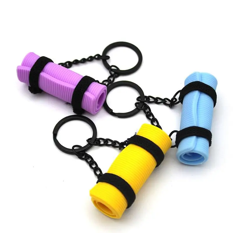 1Pcs Yoga Mat Mini Foam Roller Keyring Sports Style Silicone Foam Keychain Trinket Creative How To Yoga Keychain