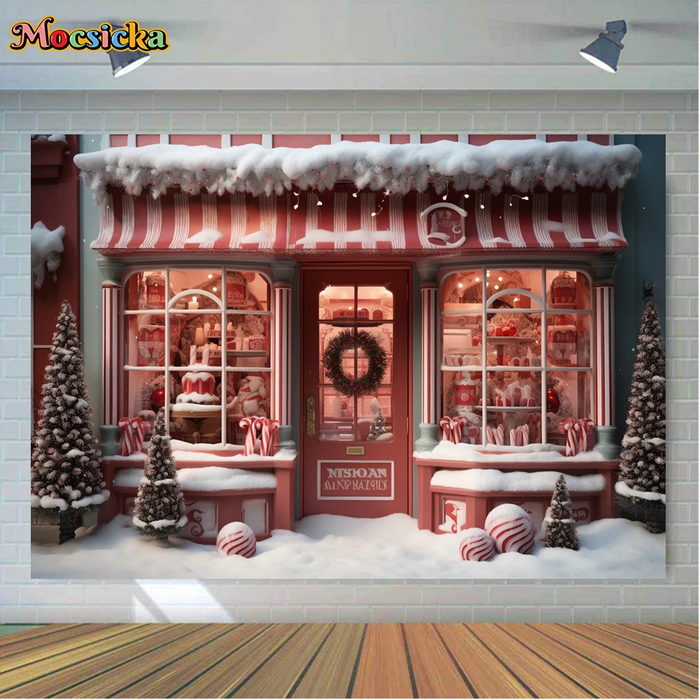 Mocsicka Winter Kerst Fotografie Achtergrond Xmas Boom Snoep Huis Vakantie Feest Familie Kids Foto Backdrops Studio
