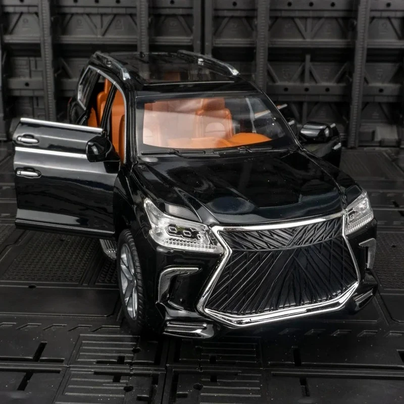Para portas de modelo de veículo off-road de liga 1:24 Lexus LX570 e porta-malas capô9 do motor pode ser aberto tem funções de som e iluminação