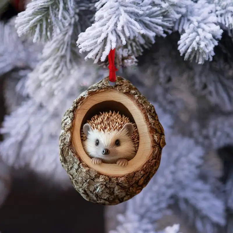 2D Flat Animal Christmas Ornaments Christmas Acrylic Pendant Animal Raccoon Owl Squirrel Hedgehog Bunny Bird Wildlife Ornaments