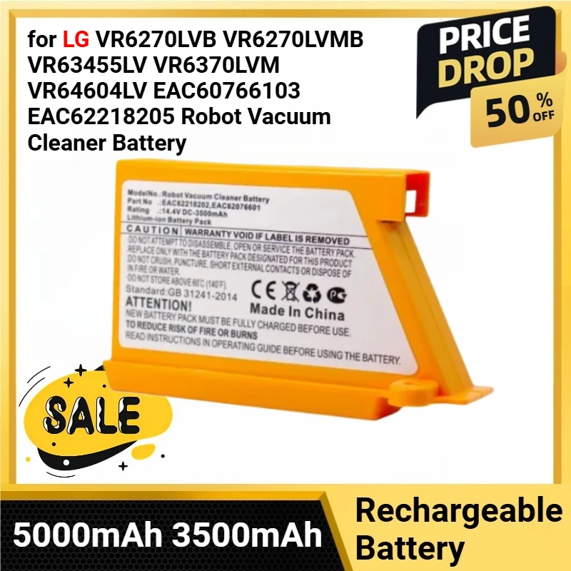 

5000mAh 3500mAh for LG VR6270LVB VR6270LVMB VR63455LV VR6370LVM VR64604LV EAC60766103 EAC62218205 Robot Vacuum Cleaner Battery