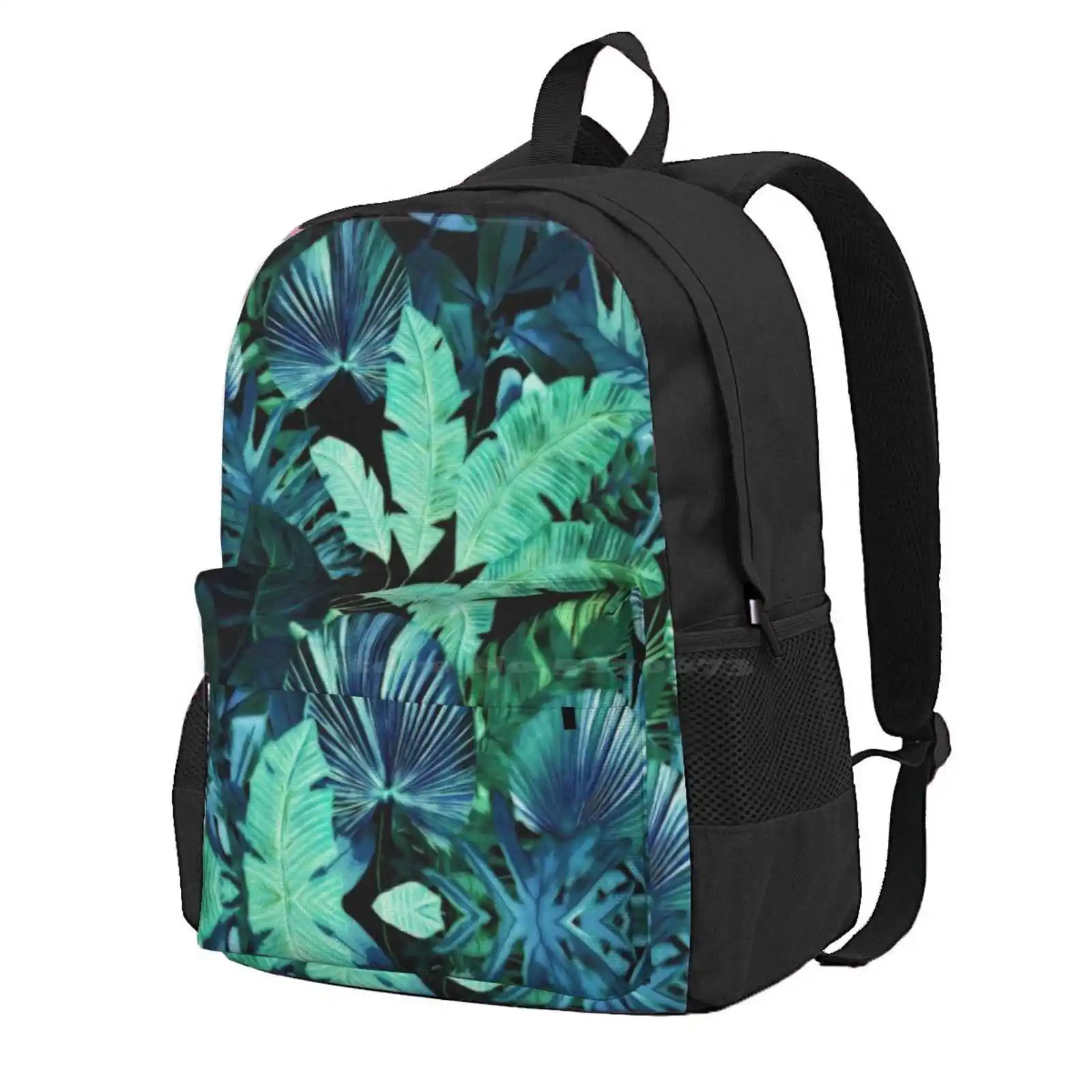 

Dark Tropical Pattern Hot Sale Schoolbag Backpack Fashion Bags Blue Teal Moody Tropical Jungle Palm Leaves Palm Trees Pattern