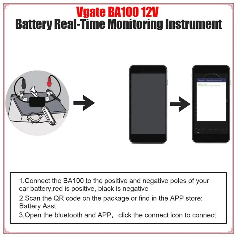 

1 PCS BA100 Car Battery Tester Battery Assistant Bluetooth 4.0 Wireless Monitor For Android & IOS