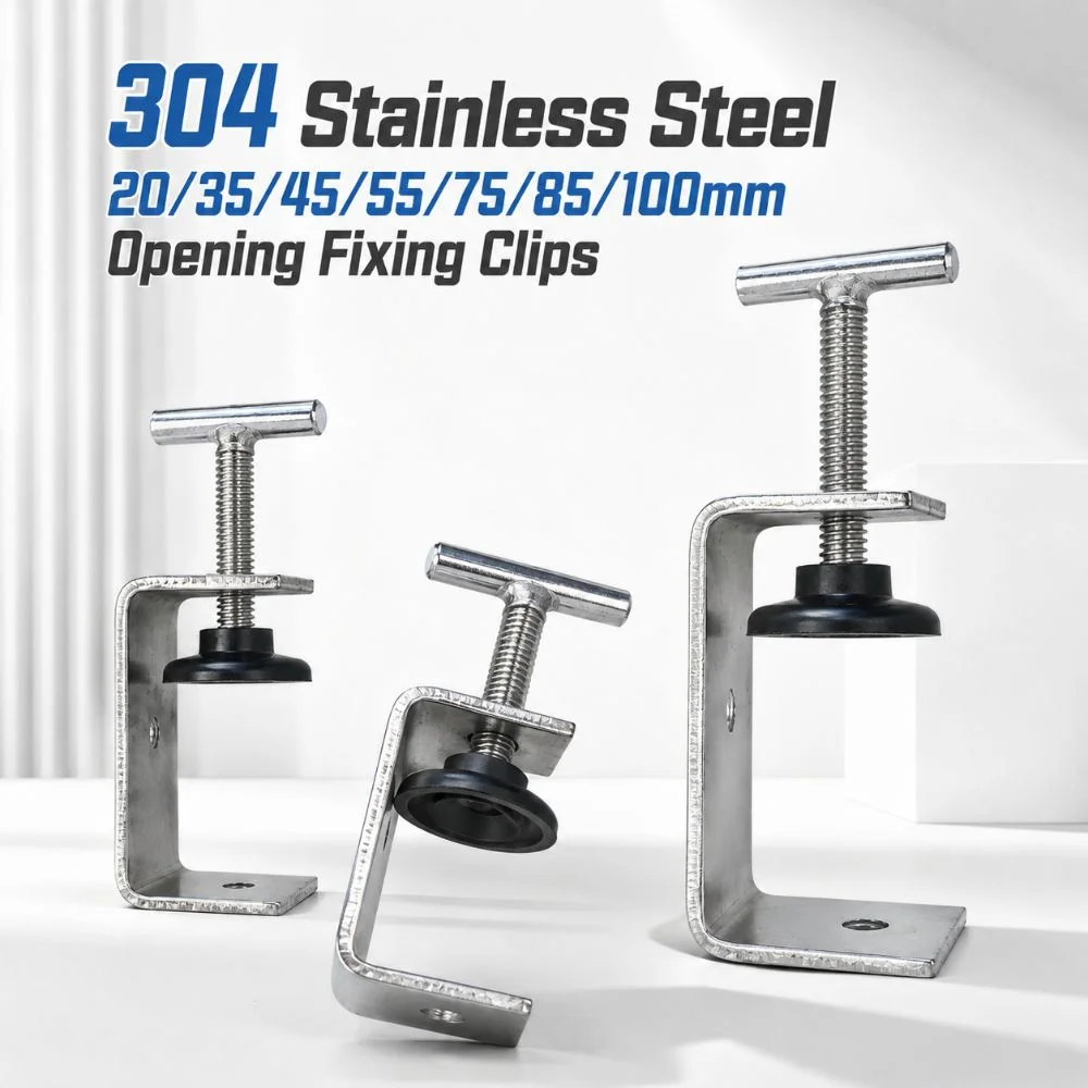 304 Stainless Steel C-clamp 20-100mm Opening Rubber Pad Square Clamp T-shaped Head Adjustable Woodworking Fixing Clips