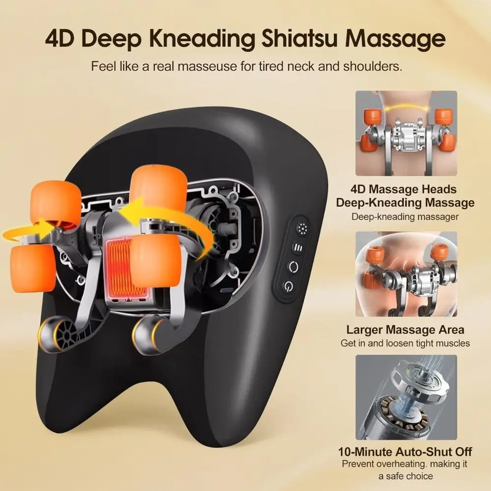 

Full-Body Use Pillow Neck & Shoulder Massager Ultra-Quiet Three Modes 4D Neck Massager Adjustable Strength Clip-kneading